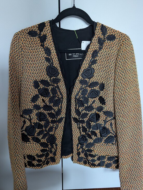 Etro Jackets & Blazers - Etro Black Embroidered Orange Yellow Tweed Blazer Jacket EU 44 US 8
